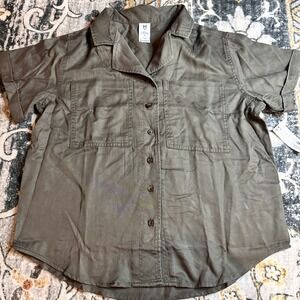 Member's Mark Olive Womens Small 100% Lyocell Tencel Camp Shirt Button Front NWT